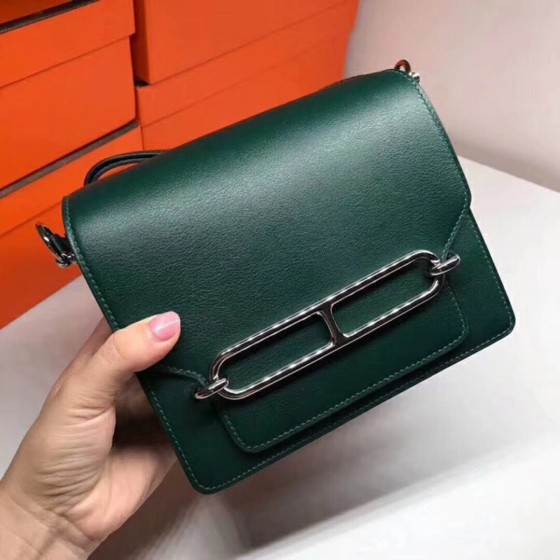 roulis 19cm 23cm Swift leather, malachite green, gold and silver buckle, hand-stitched beeswax thread