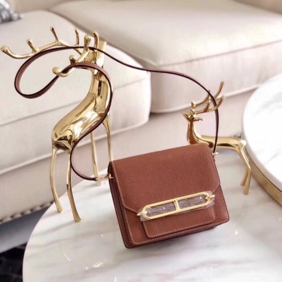 Roulis 18cm togo calfskin golden brown waxed thread gold and silver buckle