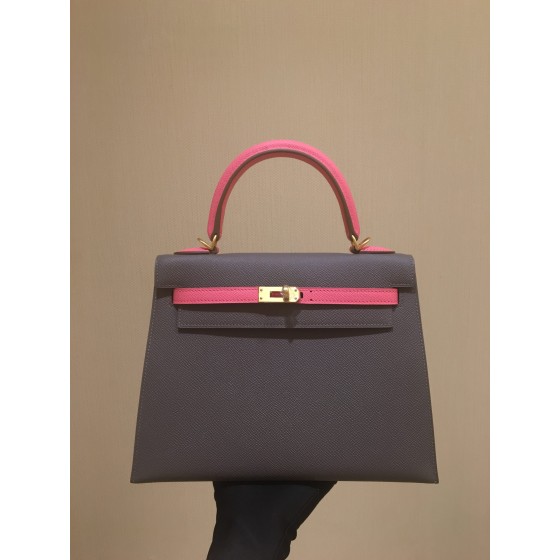 Kelly25cm gold epsom leather tinware gray lipstick powder