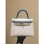 Kelly25cm silver epsom leather milkshake white spell denim blue