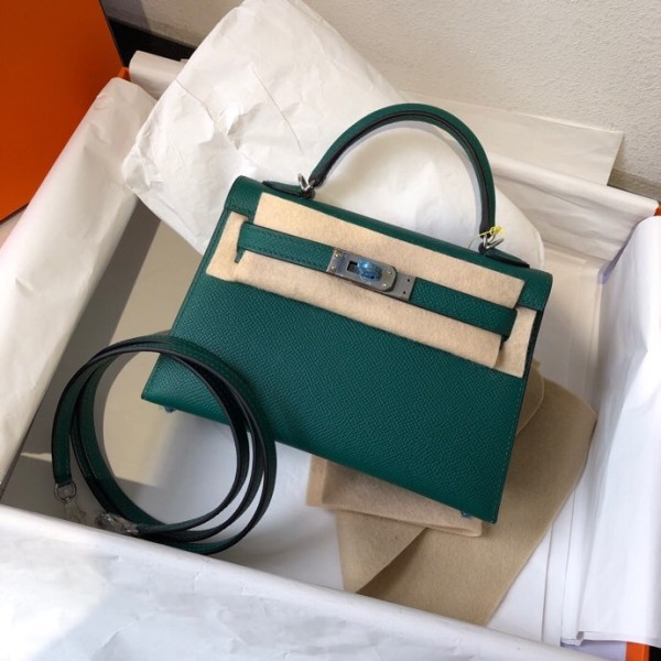 Kelly Mini second generation z6 malachite green original epsom leather gold and silver buckle