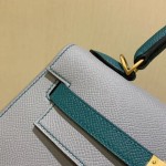 Kelly25cm gold epsom horseshoe print leather seagull gray 4Z with peacock green Z6