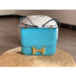 Constance 23cm north wind blue gold buckle epsom leather