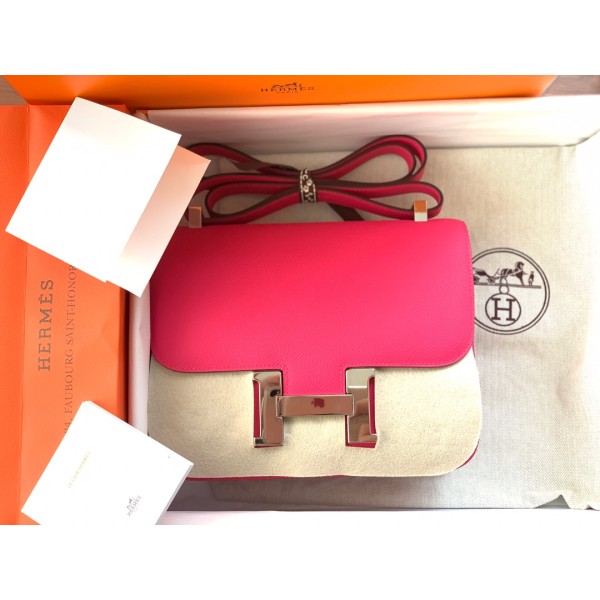 Constance 23cm epsom leather with red silver buckle