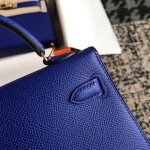 Mini second generation electric blue original epsom leather gold buckle