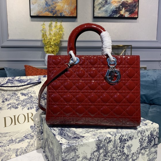 Dior Lady Seven Grid Daifei Wine Red Lacquer Silver