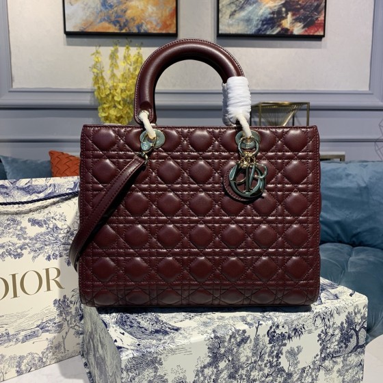 DIOR Lady Seven Grid Daifei Wine Red Gold Buckle