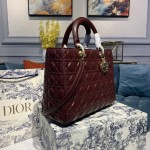 DIOR Lady Seven Grid Daifei Wine Red Gold Buckle