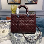 DIOR Lady Seven Grid Daifei Wine Red Silver Button