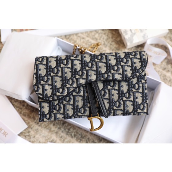 Blue Oblique Printed Saddle Flap Wallet