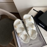 CHANEL Classic Enamel Colorful Button Velcro Sandals