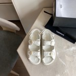 CHANEL Classic Enamel Colorful Button Velcro Sandals