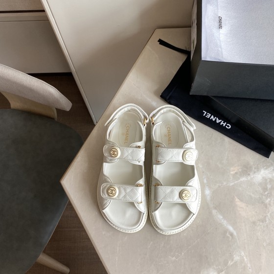 CHANEL Classic Enamel Colorful Button Velcro Sandals