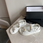 CHANEL Classic Enamel Colorful Button Velcro Sandals