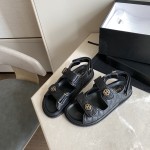 CHANEL Classic Enamel Colorful Button Velcro Sandals