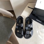 CHANEL Classic Enamel Colorful Button Velcro Sandals