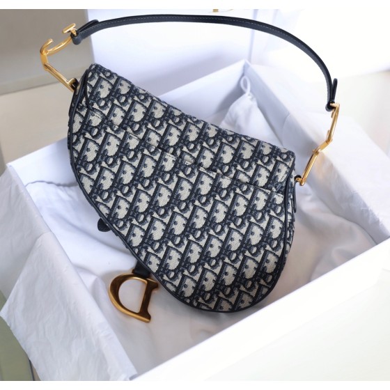 Dior Oblique Old Flower Saddle Handbag