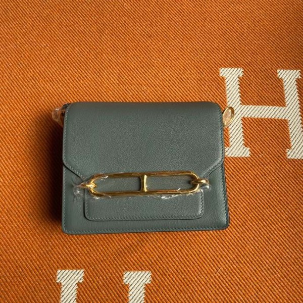 Roulis 19cm almond green gold and silver buckle spot Evercolor leather