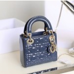 𝙇𝙖𝙙𝙮 𝘿𝙞𝙤* Denim blue Patent leather cow leather mini handbag