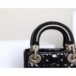 Black Gold  Lady Dior vine check patent leather cow leather mini handbag