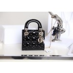 Black Gold  Lady Dior vine check patent leather cow leather mini handbag