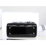 Black and Silver  Lady Dior vine check patent leather cow leather mini handbag