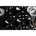 Black and Silver  Lady Dior vine check patent leather cow leather mini handbag