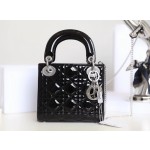 Black and Silver  Lady Dior vine check patent leather cow leather mini handbag