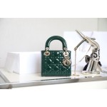 Emerald  Lady Dior vine check patent leather cow leather mini handbag