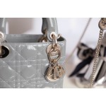 Rock Grey Lady Dior vine check patent leather cow leather mini handbag