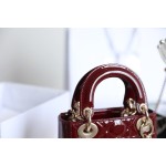 Wine Red  Lady Dior vine check patent leather cow leather mini handbag