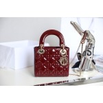 Wine Red  Lady Dior vine check patent leather cow leather mini handbag