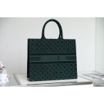 DIOR TOTE embroidered vine check pattern dark green velvet