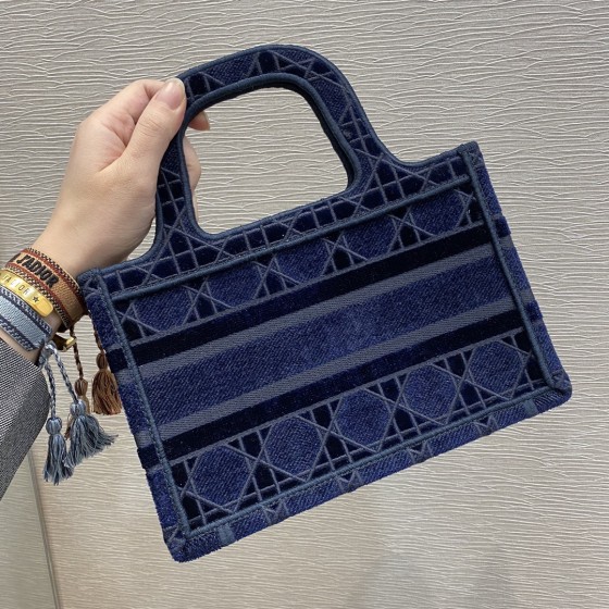 Mini Dark Blue Tote Velvet latest plaid series