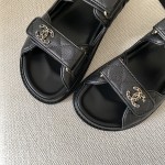 CHANEL Classic Enamel Colorful Button Velcro Sandals