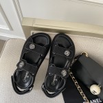 CHANEL Classic Enamel Colorful Button Velcro Sandals