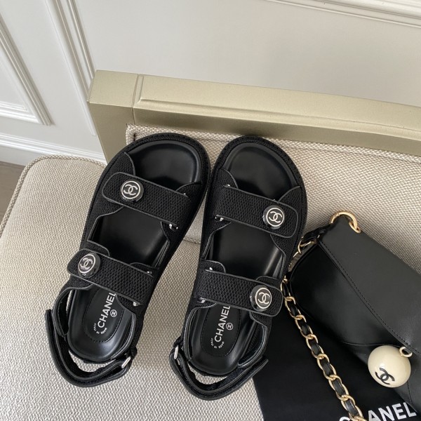 CHANEL Classic Enamel Colorful Button Velcro Sandals