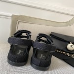 CHANEL Classic Enamel Colorful Button Velcro Sandals