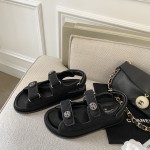 CHANEL Classic Enamel Colorful Button Velcro Sandals