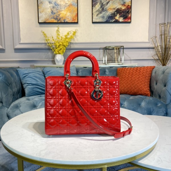 Dior Lady Seven Grid Daifei Big Red Lacquer Gold