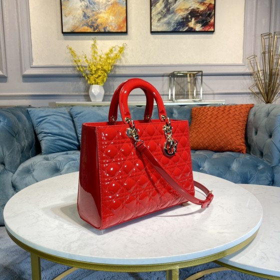 Dior Lady Seven Grid Daifei Big Red Lacquer Gold