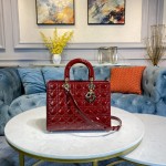 DIOR Lady Seven Grid Daifei Wine Red Lacquer Gold