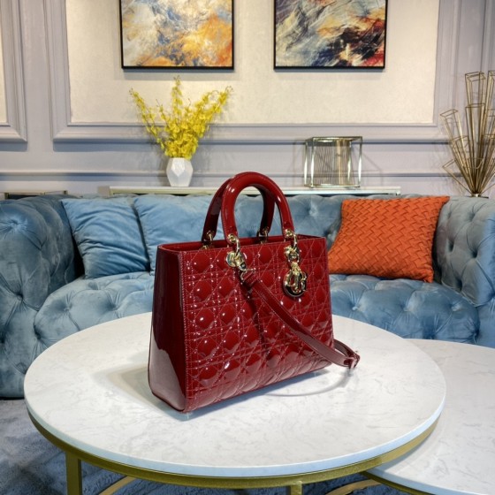 DIOR Lady Seven Grid Daifei Wine Red Lacquer Gold