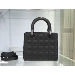 Lady Dior rattan check pattern matte calf leather flap tote bag