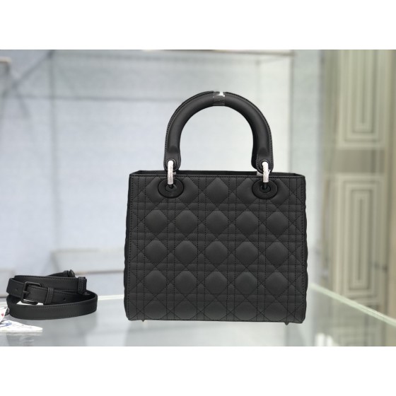 Lady Dior rattan check pattern matte calf leather flap tote bag