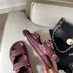 CHANEL Classic Enamel Colorful Button Velcro Sandals