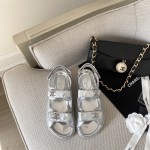 CHANEL Classic Enamel Colorful Button Velcro Sandals