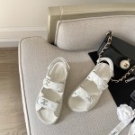 CHANEL Classic Enamel Colorful Button Velcro Sandals
