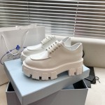 Prada open edged vermilion lacquered leather thick sole casual small leather shoes