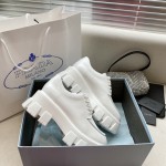 Prada open edged vermilion lacquered leather thick sole casual small leather shoes